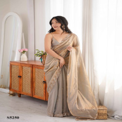 Premium Fendy Satin Saree with Beads & Pearl Embroidery Border